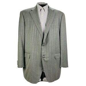 Samuelsohn Gray Herringbone Super 120s Wool 2 Btn Single Vent Blazer Mens 48L